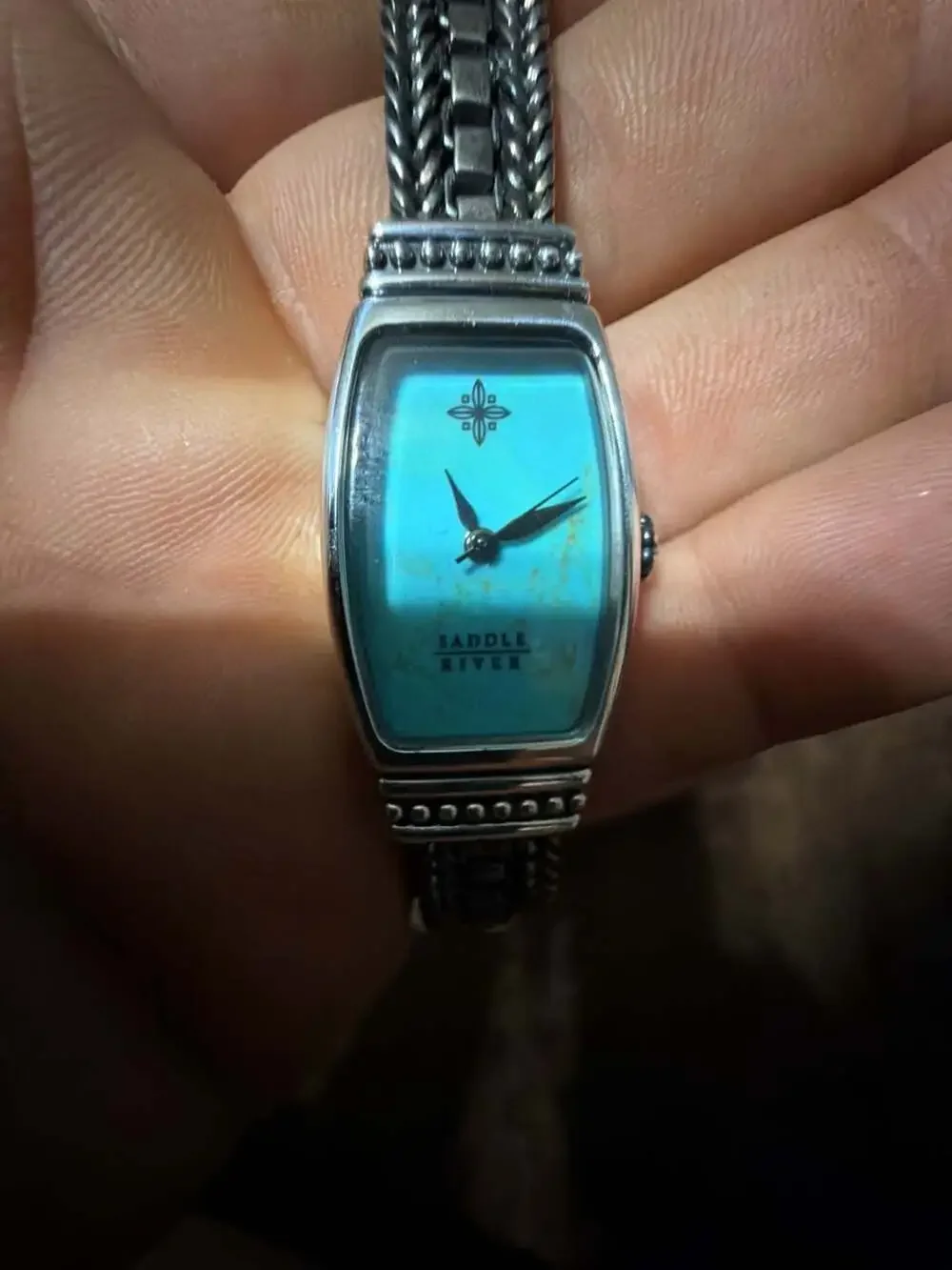 Saddle River Women's Watch Turquoise Dial Sterling Woven Bracelet Toggle Closure